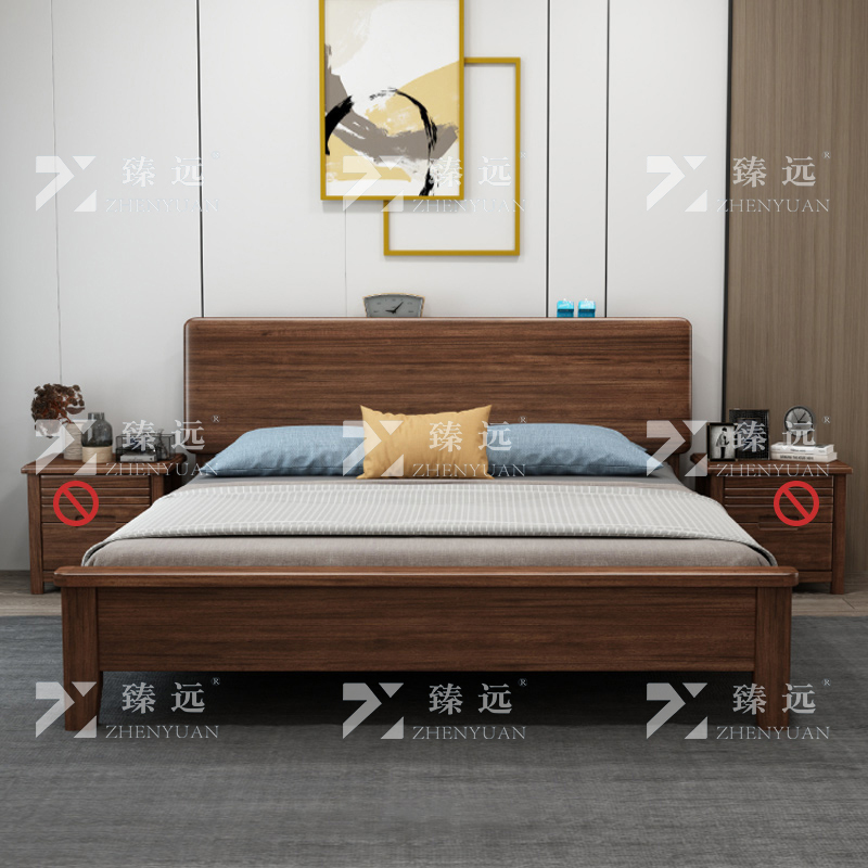 臻远 ZY4022915 实木床胡桃木双人床1.8米高清大图