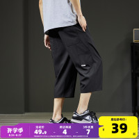 [1.5折价51元]唐狮夏季新款潮牌休闲短裤男黑色工装裤显瘦直筒七分裤宽松中裤