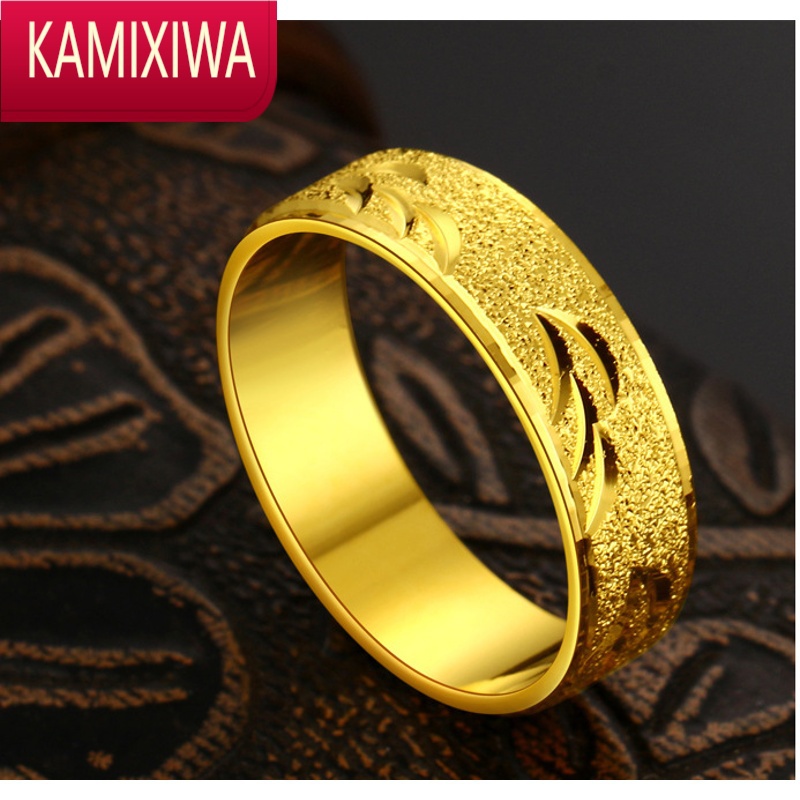 kamixiwa沙金戒指男黄金999精致简约闭口指环女3d硬金不掉色男戒子