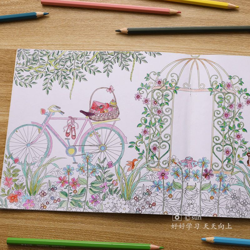 秘花园时间旅程手绘涂色填色书儿童涂色书成人减压画册秘密花园|神秘