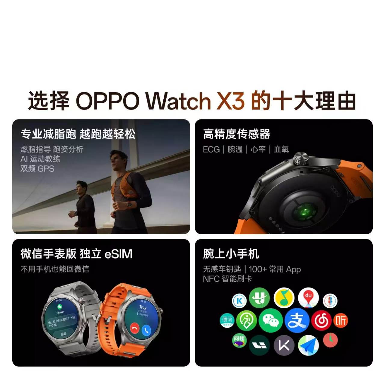 [智能手表]OPPO Watch X3 OWW261 引力黑 航天级钛合金表体高清大图