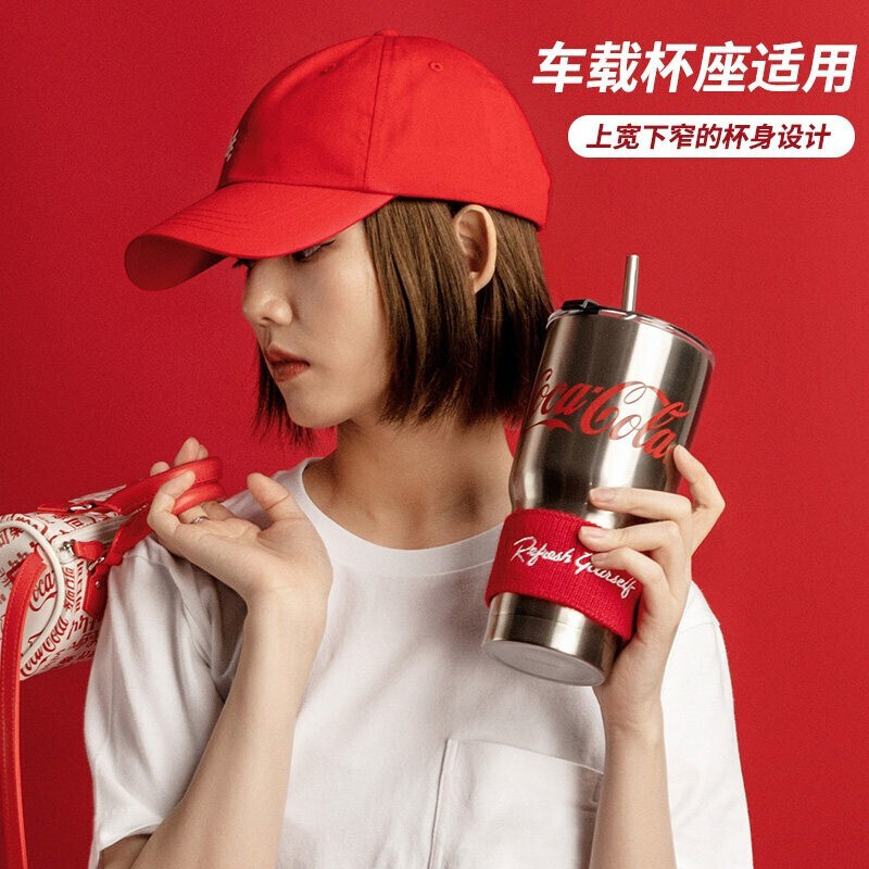 名创优品 (miniso) 抖音联名可口可乐经典吸管杯不锈钢保温杯850ml大容量 ins风运动水杯高清大图