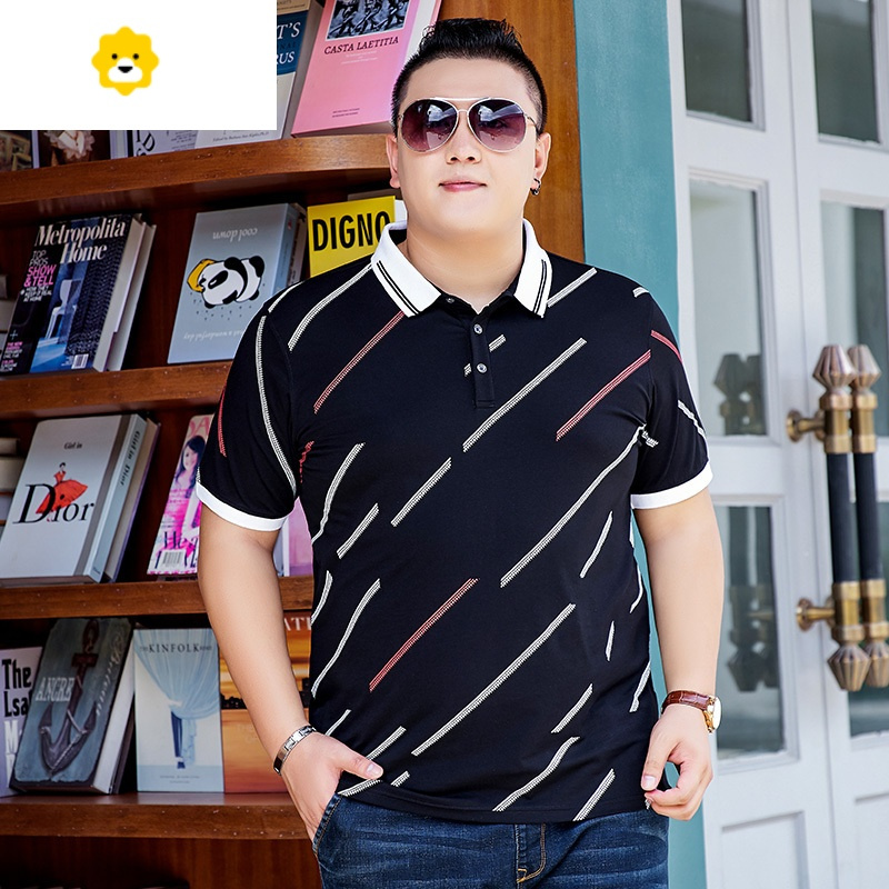 fishbasket夏季肥佬加肥加大码男士短袖t恤宽松肥潮胖子男装胖人立领