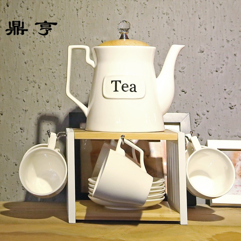 鼎亨欧式陶瓷家用茶具套装整套简约现代客厅北欧骨瓷茶壶茶杯带架