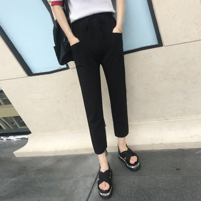 夏季哈伦裤女宽松薄九分裤百搭新款大码冰丝棉麻显瘦小脚休闲裤子