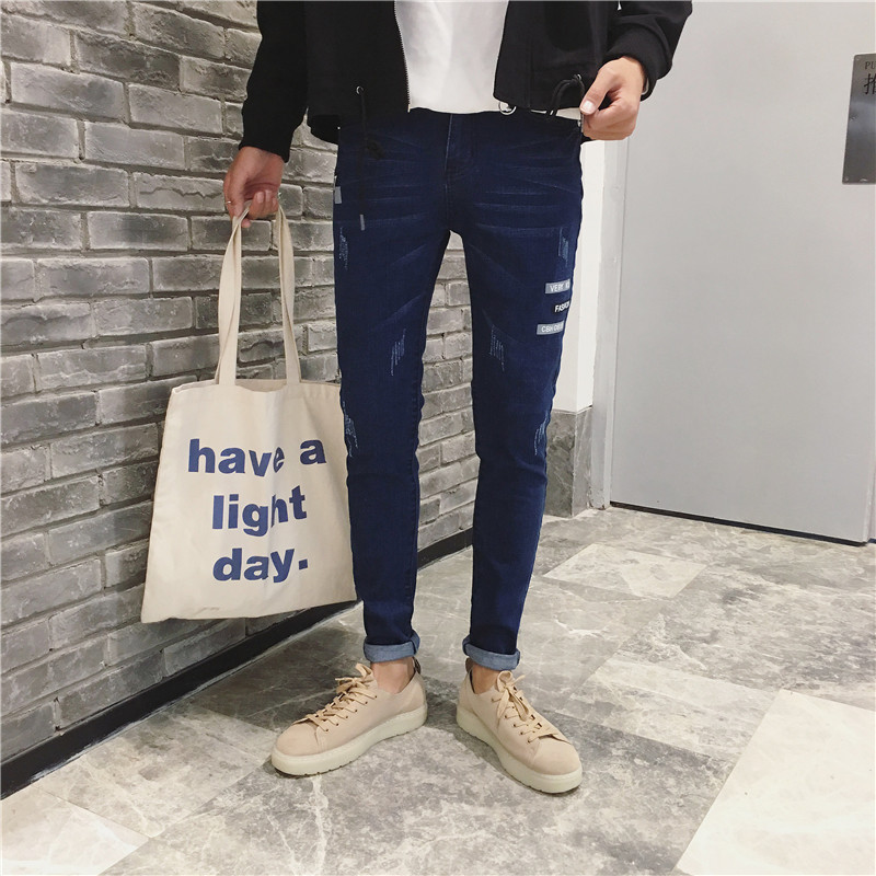 2018春季新品男款牛仔裤休闲时尚破洞牛仔裤子青年修身小脚男长裤