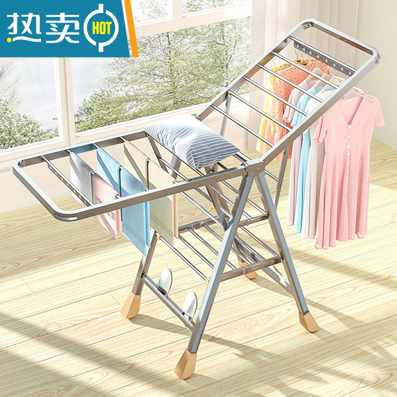 敬平不锈钢晾衣架落地折叠卧室内阳台凉衣架婴儿晾衣架晒被子器家用 升级版1.5米二层[15mm方管]❤️轮子 大高清大图