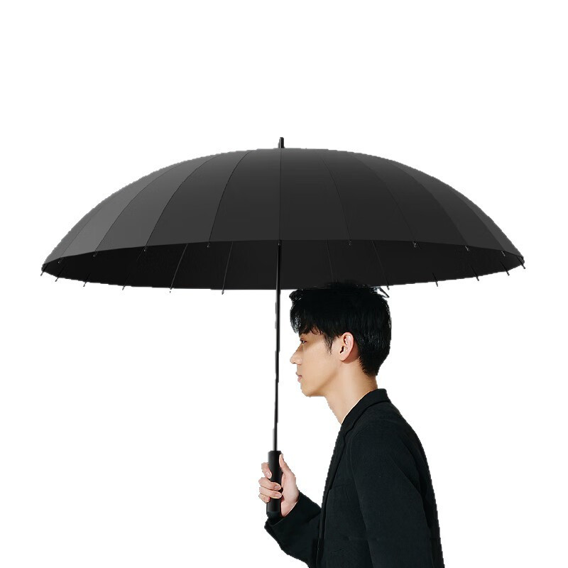 宝迪妮 长柄大雨伞手动遮阳防晒伞加大加粗加固抗风暴直杆伞 黑色+加固24骨手动直杆伞加厚黑胶款高清大图