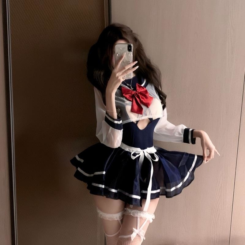 夜酥情趣内衣性感制服一衣两穿死库水套装水手服纯欲诱惑角色扮演高清大图