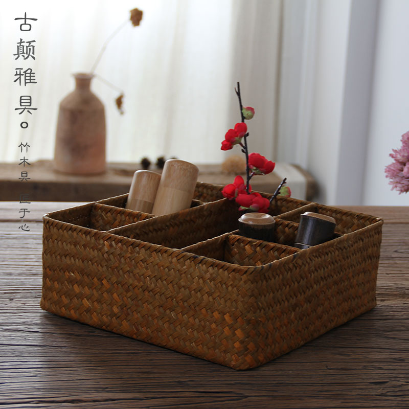 手工编织收纳盒茶道茶室茶具收纳盒储物盒置物盒子竹编编收纳筐 三维工匠高清大图