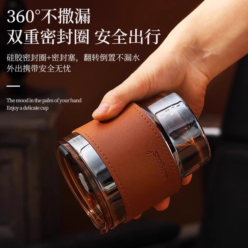 ins风玻璃杯带吸管带盖水杯女生高颜值咖啡杯冰美式竹节杯子高清大图