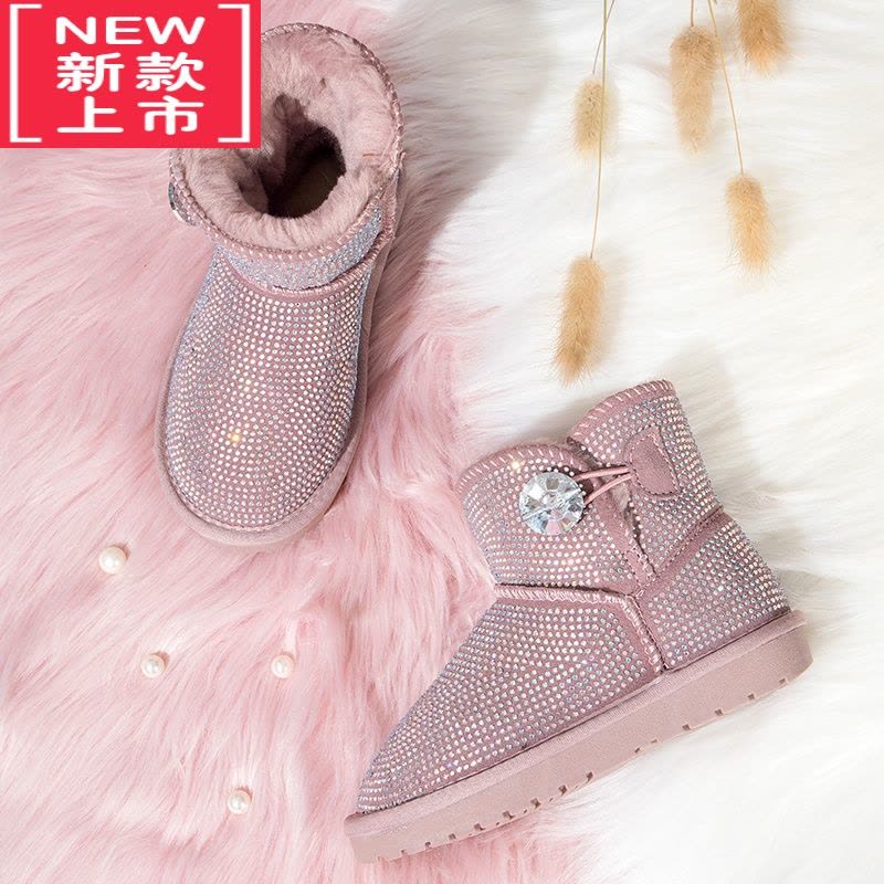 可莉允女童雪地靴2022冬季新款加绒公主风满钻棉靴宝宝短靴儿童靴子图片