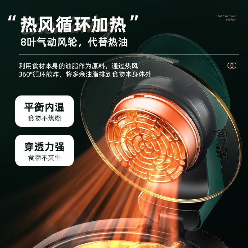 创维(Skyworth) 空气炸锅家用不粘易清洗精准定时炸烤箱一体大功率多功能电炸锅 6L 大容量空气炸锅 K419高清大图
