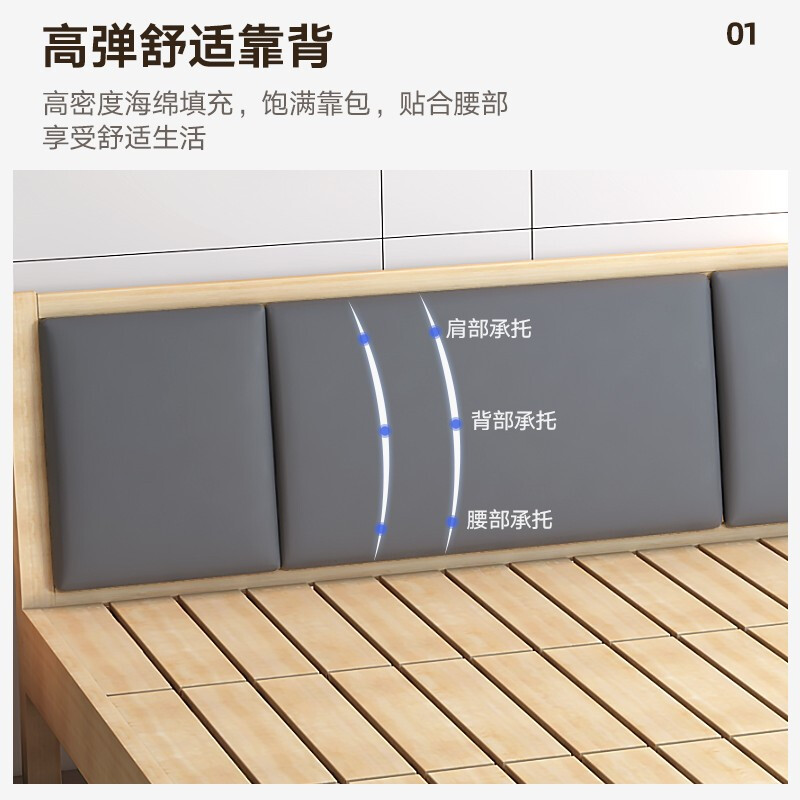 域赢床实木床现代简约单人床双人床带软靠松木床出租屋酒店民宿家用床 单床2000*1000mm高清大图