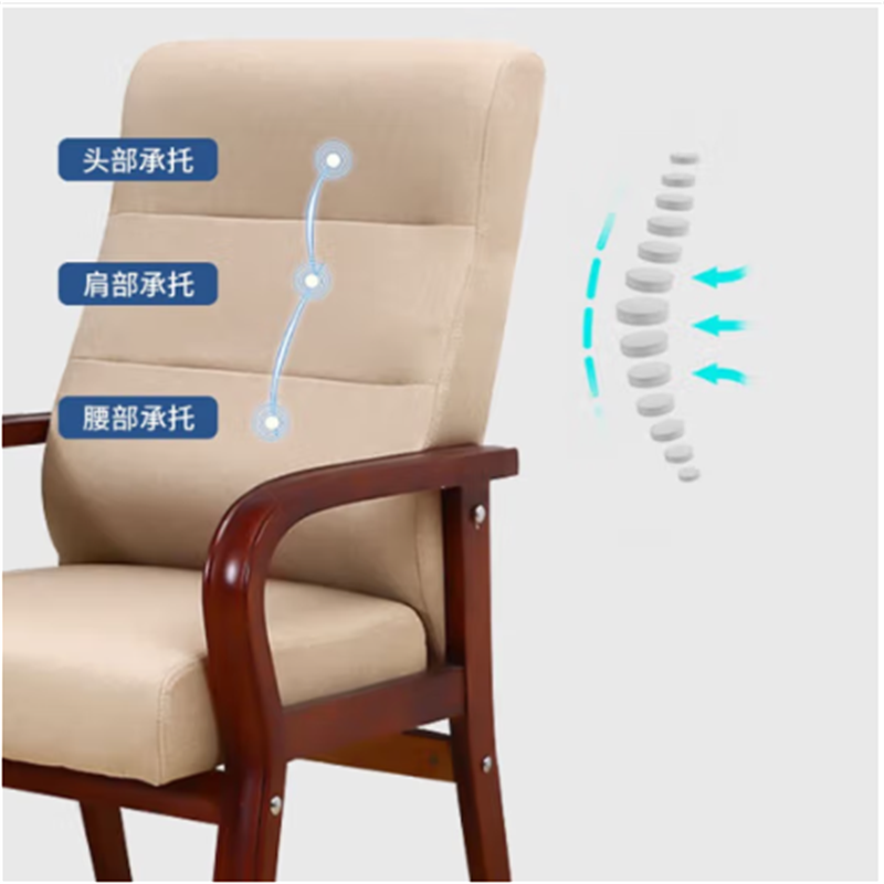 环杰实木椅班前椅HJ-1794人体工学麻布办公椅子-浅色