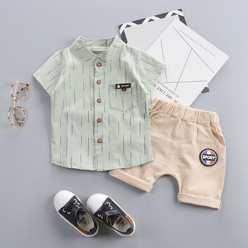 迪鲁奥(DILUAO)男童套装夏装 儿童套装婴幼儿童短袖衬衫宝宝小孩衣服两件套1-3-5岁F210-图片