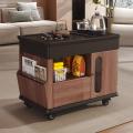青木川 实木沙发边几侧边柜客厅阳台带轮子可移动家用小户型泡茶桌小茶桌带烧水壶一体茶吧机角几长方形茶几 【胡桃色＋黑色】带轮子可移动 宽47x深75x高56厘米