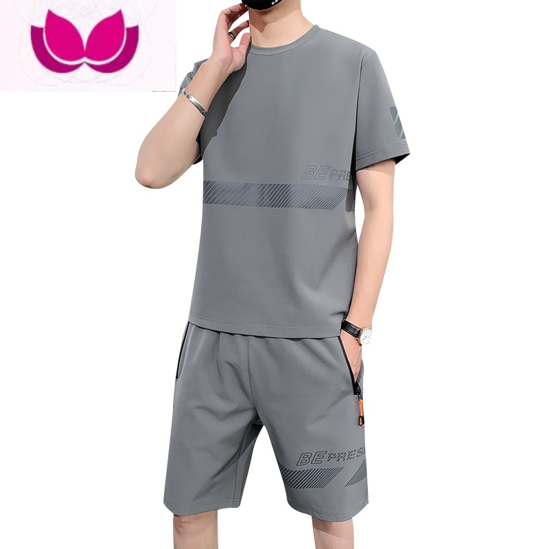 七斓运动套装男夏季薄款冰丝速干短袖T恤短裤宽松大码跑步健身套