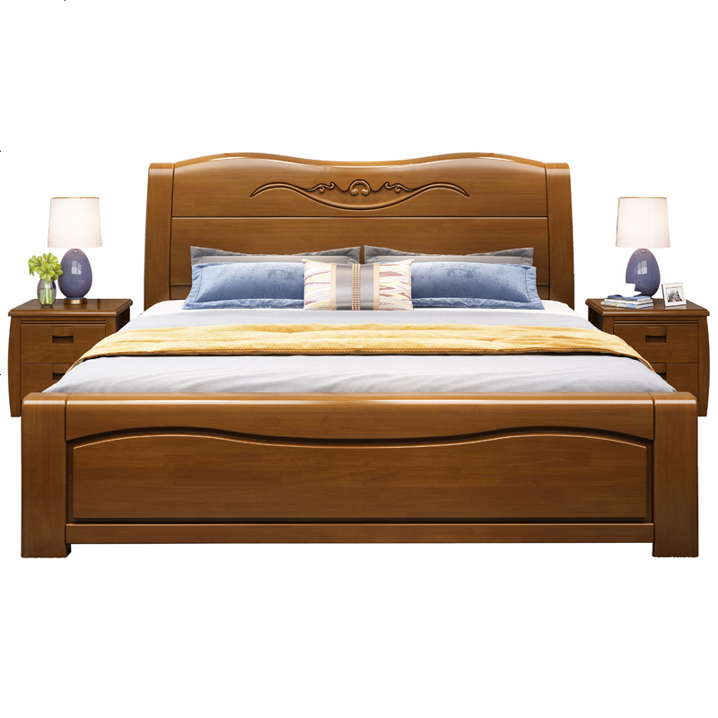 现代简约实木床18米家用经济型便宜床15米中式储物高箱双人木床