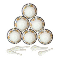 康宁餐具(Corelle Brands)冰萃玲珑彭巴杜夫人餐具12件套(5寸饭碗*6+小勺子*6)
