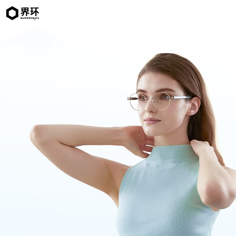 界环 AI音频智能眼镜非AR 实时翻译眼镜 无线双耳立体声 金属圆框款 日暮金高清大图