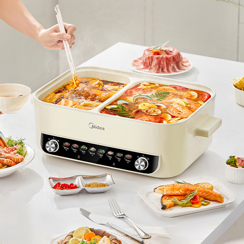 美的(Midea) 电火锅MC-HGC402818鸳鸯锅 多功能电热火锅家专用一体款不粘煮锅