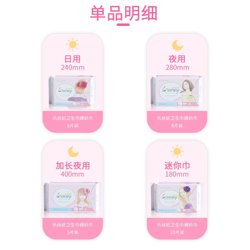 乐丝妮卫生巾迷你180mm护垫姨妈巾护翼双透气棉柔超薄型2包共40片