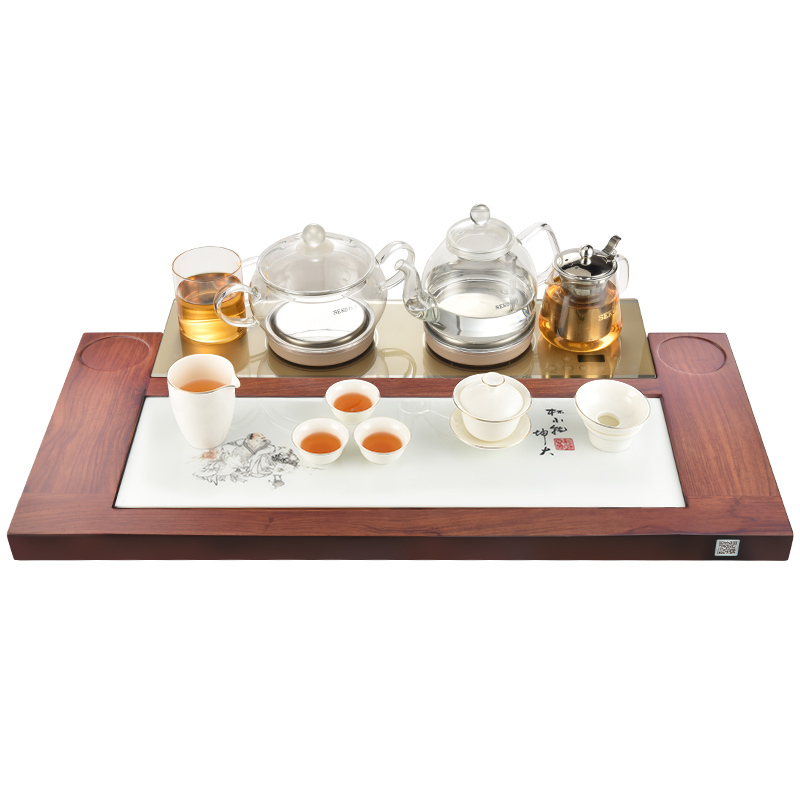 SEKO/新功F180花梨木实木茶盘鸡翅木新中式茶台四合一茶具套装嵌白玉瓷整套茶具全自动智能泡茶机[无茶具]