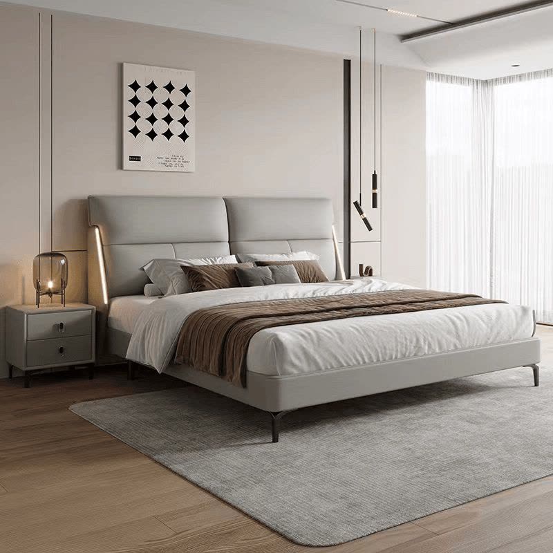 简臣意式橡胶木床全实木头层牛皮床主卧1.8米榫卯床板婚床双人床6242图片