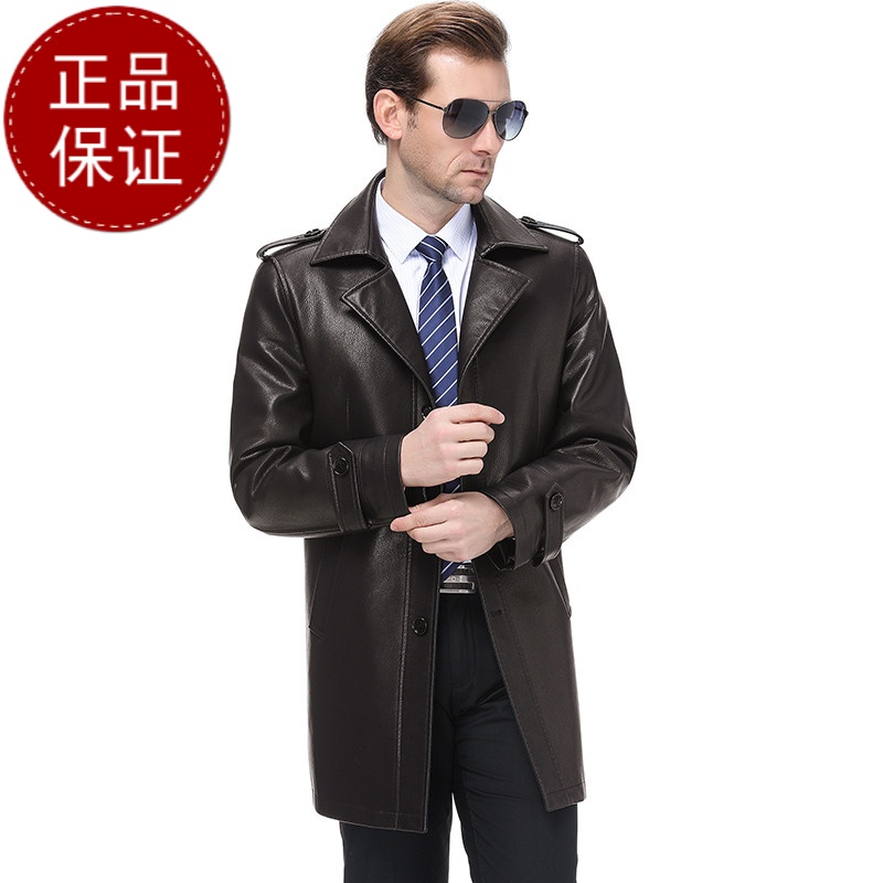 免费试穿掉皮包换春秋皮风衣海宁真皮皮衣男绵羊皮男士真皮风衣中长款修身中年外套品牌外套男商务休闲大码外套正品高清大图