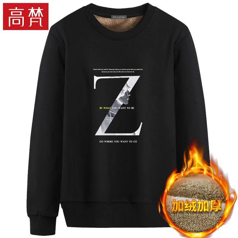 加绒加厚-圆领印花卫衣男2019冬季韩版宽松青年打底衫长袖潮
