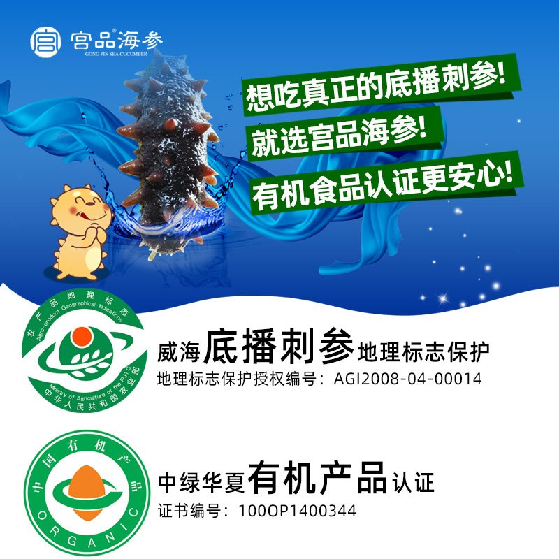 宫品 4A淡干海参刺参250克40-50只中等个头礼盒装 国产生鲜 海鲜水产