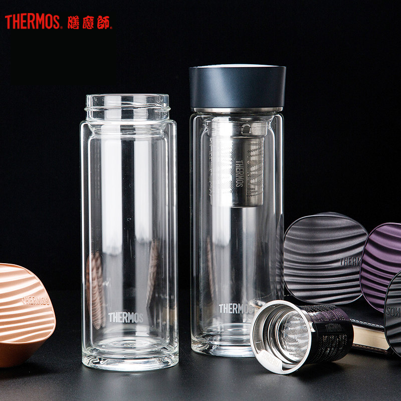 膳魔师(Thermos)玻璃杯TCGB-400 S双层玻璃带茶隔400ml 通用