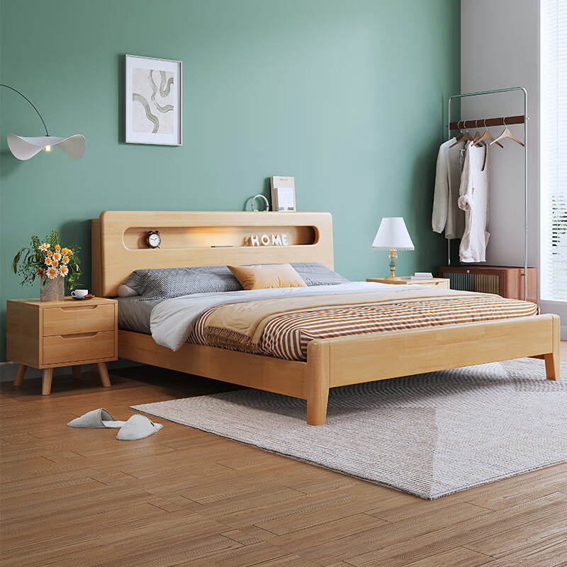 域赢实木床现代简约单人床卧室家用双人床日式简约公寓床12米单床