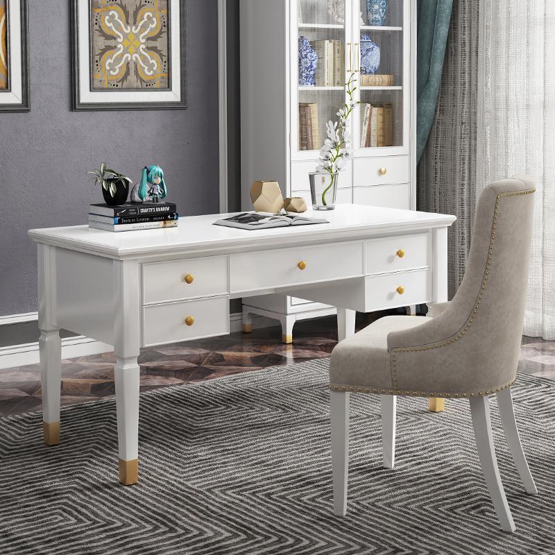 轻奢书桌实木家用闪电客大人白色简约成人后现代书房家具套装组合