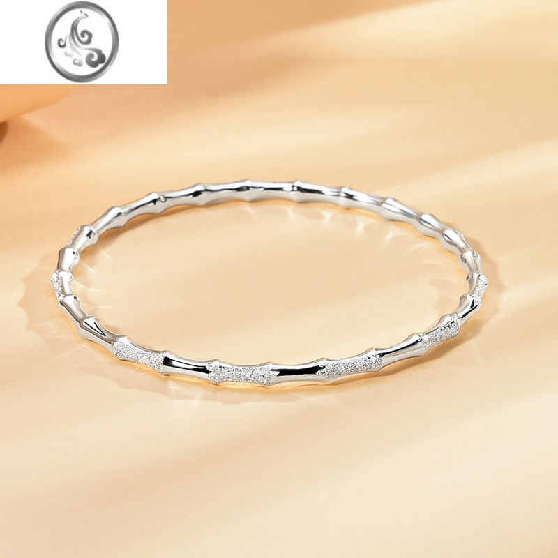 jimi9999足银竹节手镯女闭口手环简约实心镯子刻字时尚气质银银首饰品