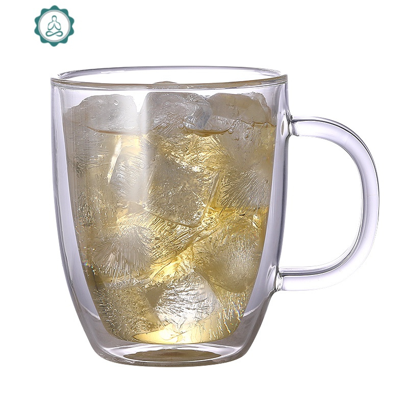 双层耐热 玻璃杯茶杯带把手 防烫办公室咖啡杯透明水杯子隔热简约 封后 中号-带把手-双层隔热杯-350ml