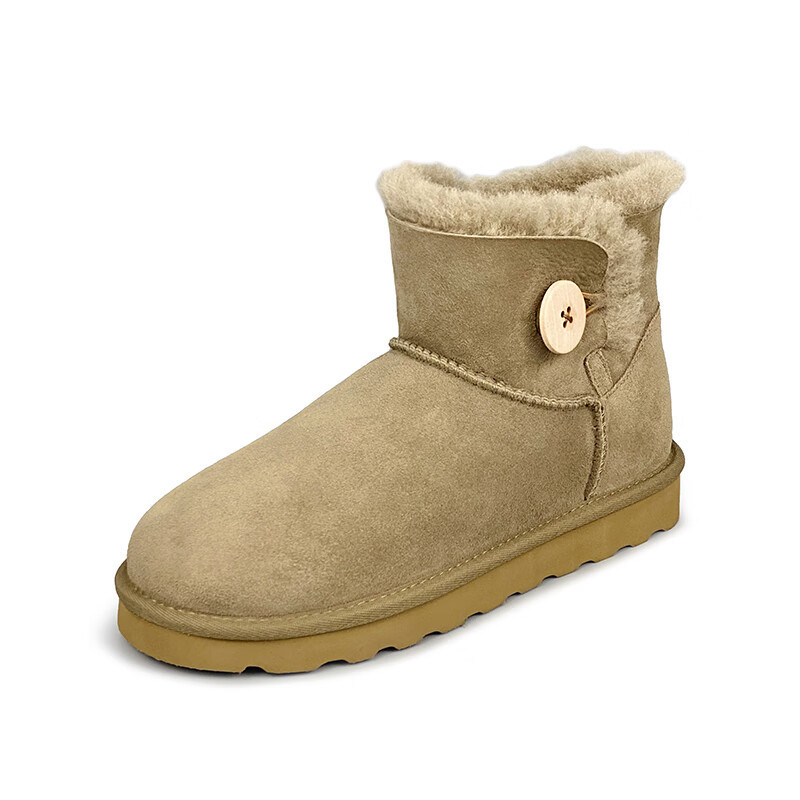 七梭 女士木扣低帮雪地靴