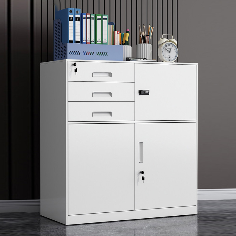 誉卓远办公室文件柜带密码锁资料档案柜多抽屉储物柜 灰套白偏三斗矮柜高清大图