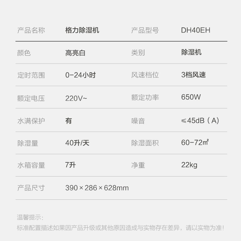 格力( GREE ) 除湿机 DH40EH急速除湿家用抽湿器除湿机41-60㎡微电脑式日除湿20/40升可选/ 20EH高清大图