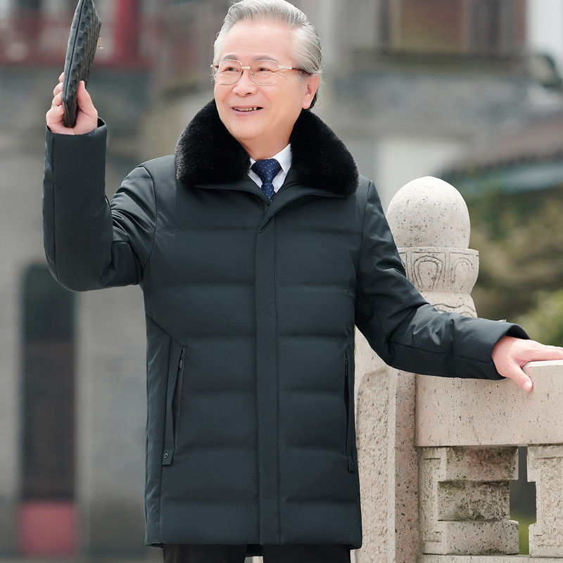 baluoshang爷爷冬装外套厚棉袄中老年男装506070岁中长款棉衣爸爸羽绒