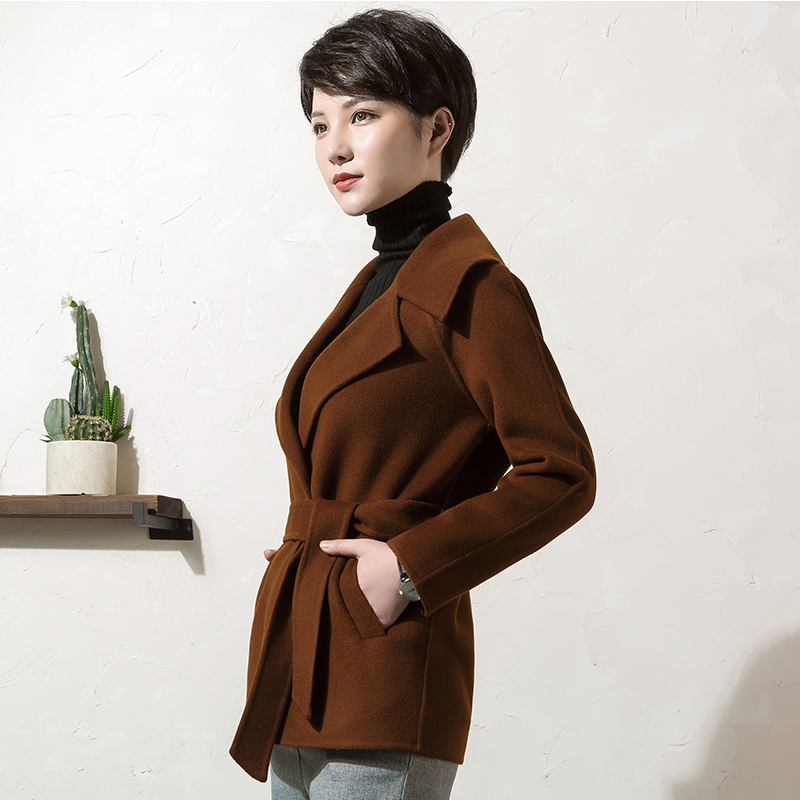 双面呢大衣女短款2021秋冬装新款韩版修身收腰双面绒羊毛呢子外套tfd