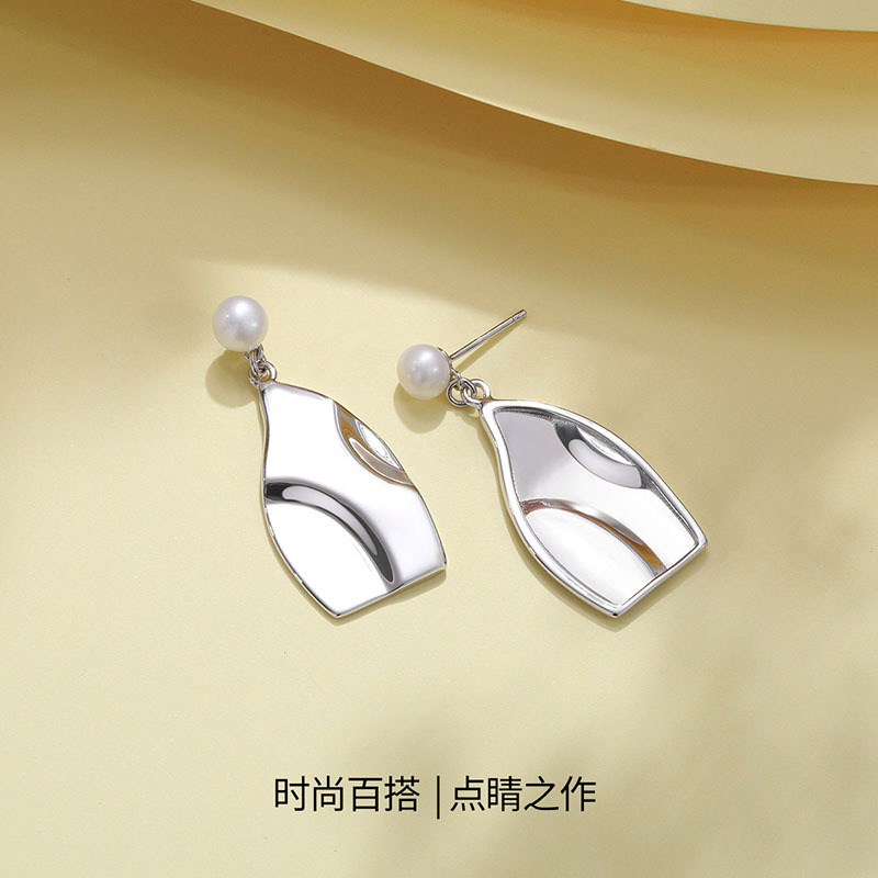 佰色传情(BRIR)淡水珍珠S925银个性法式高级感几何形耳钉耳环