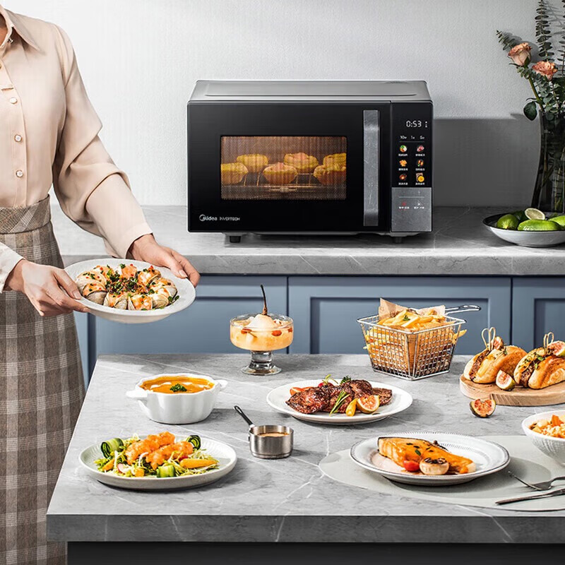 美的(Midea)变频微波炉微烤一体智能菜单23升一级能效轻音低噪多档火力彩图按键 PC23A6高清大图