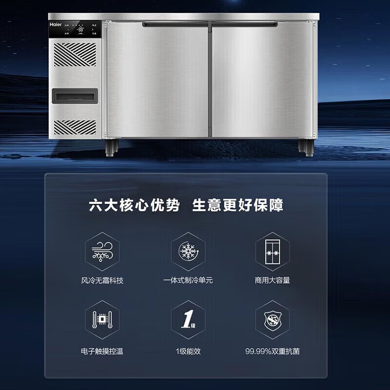 海尔(Haier)工作台单冷冻后厨厨房不锈钢商用冷柜风冷无霜一级能效全冷冻1.5米SP-426D2W新高清大图