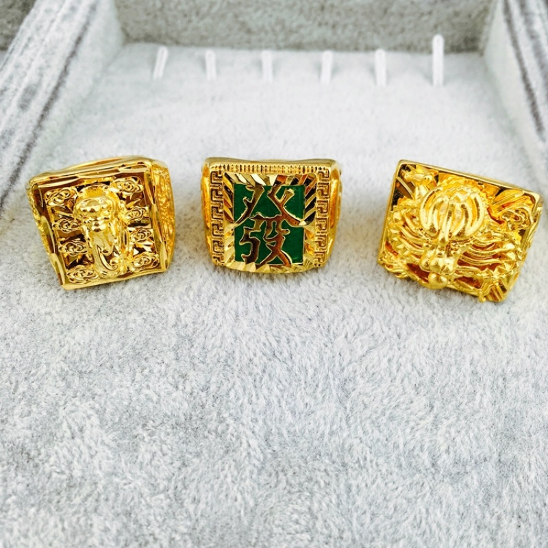 金开口貔貅关公指环镀黄金龙头男士沙金戒指可节久不色送女朋友老婆生日礼物送女朋友七夕情人节礼物
