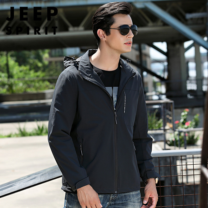 JEEP SPIRIT吉普男士夹克户外工装速干连帽防风外套宽松大码快干登山服秋冬运动男装