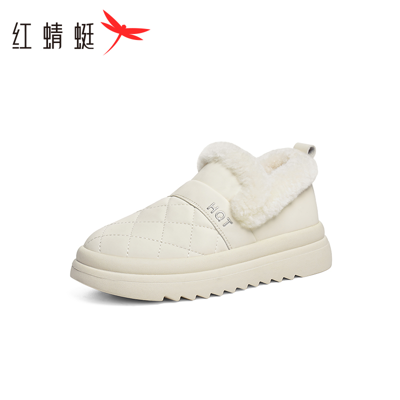 红蜻蜓女鞋2024新款冬季加绒加厚保暖雪地靴一脚蹬毛毛鞋短靴子