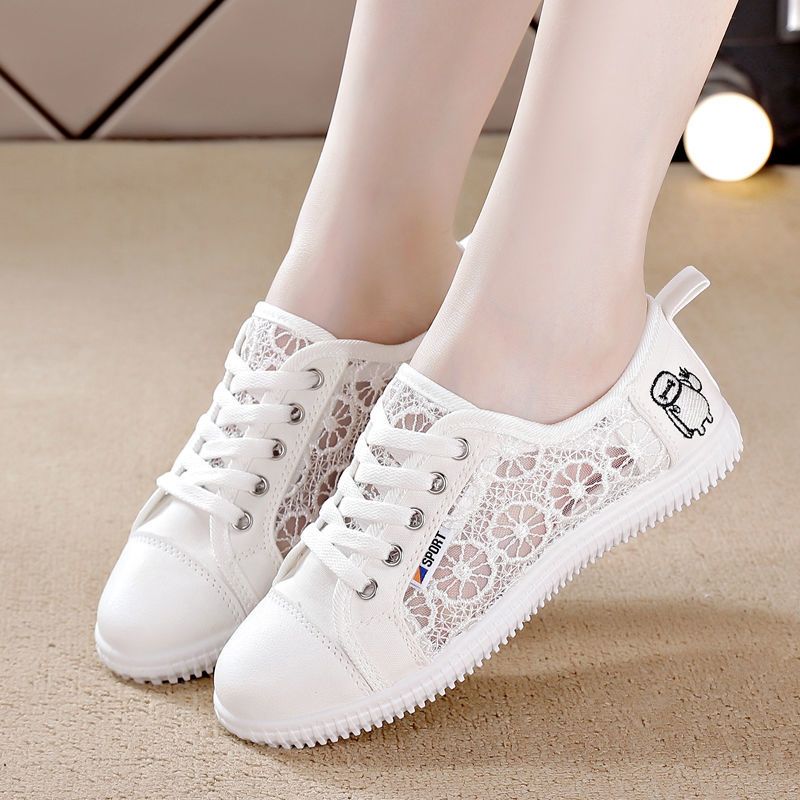 丘卡密真皮小白鞋女2021秋季薄款透气平底百搭网面休闲板鞋女 白色 a