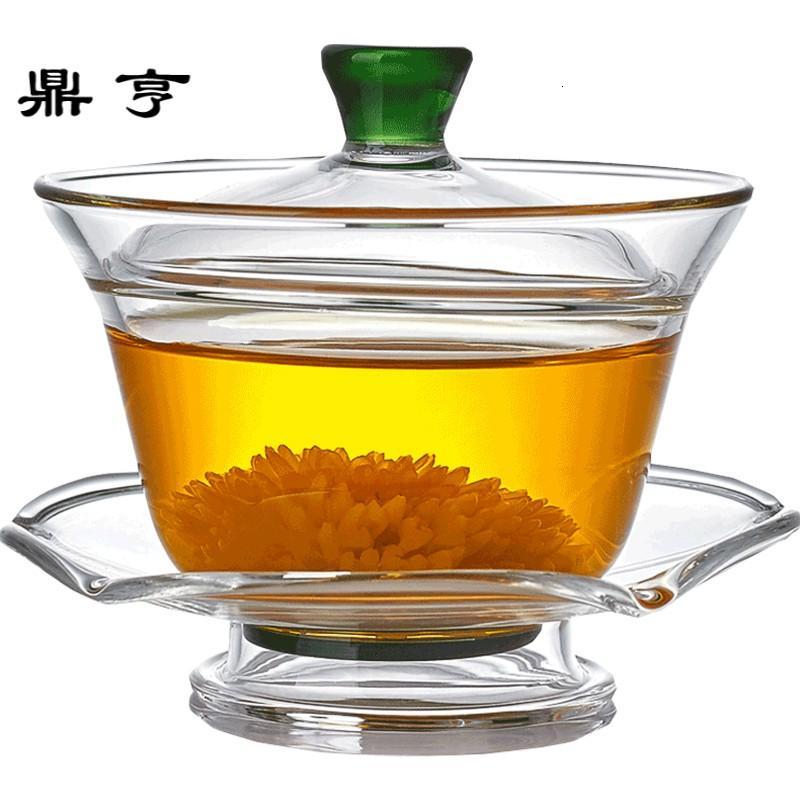 鼎亨 三才玻璃盖碗茶杯茶道功夫茶具花茶杯大号手抓功夫敬茶碗